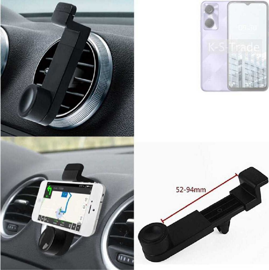 K-S-Trade Lüftungshalterung kompatibel mit Tecno Pop 6 KFZ-Halterung Autohalterung Handy-halterung Lüftungsgitter Lüftungsschlitze Schwarz