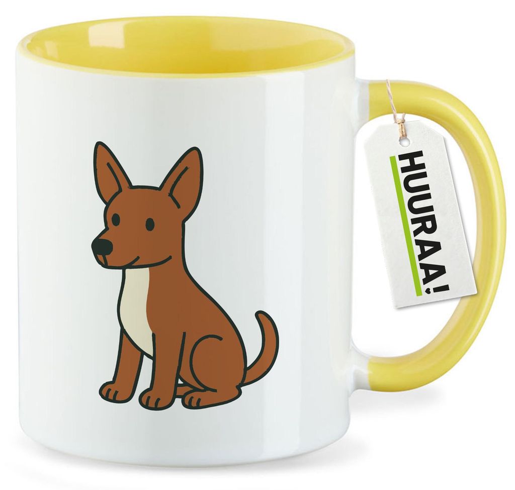 Huuraa Kaffeetasse Podenco Comic Poddi 330ml Gelb Keramik Kaffeebecher Geschenkidee