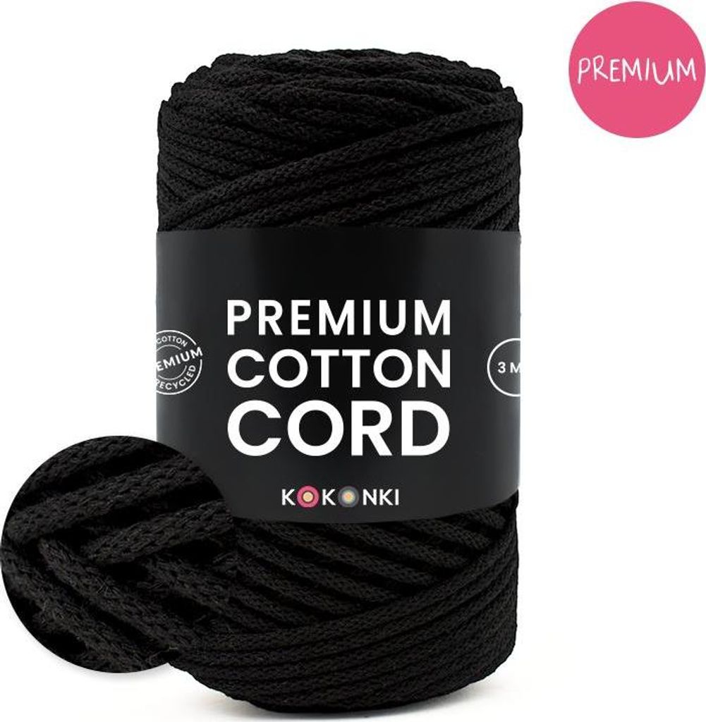 KOKONKI Premium Baumwollkordel 3 mm 100 m Schwarz aus Produktbild 