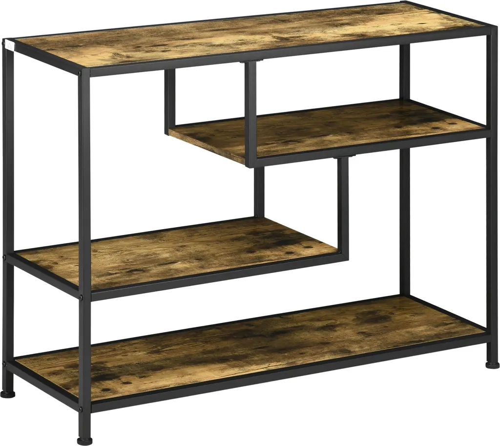 Console Industrielle avec 3 Étagères et Plateau Bois 99,6x33,6x74 cm