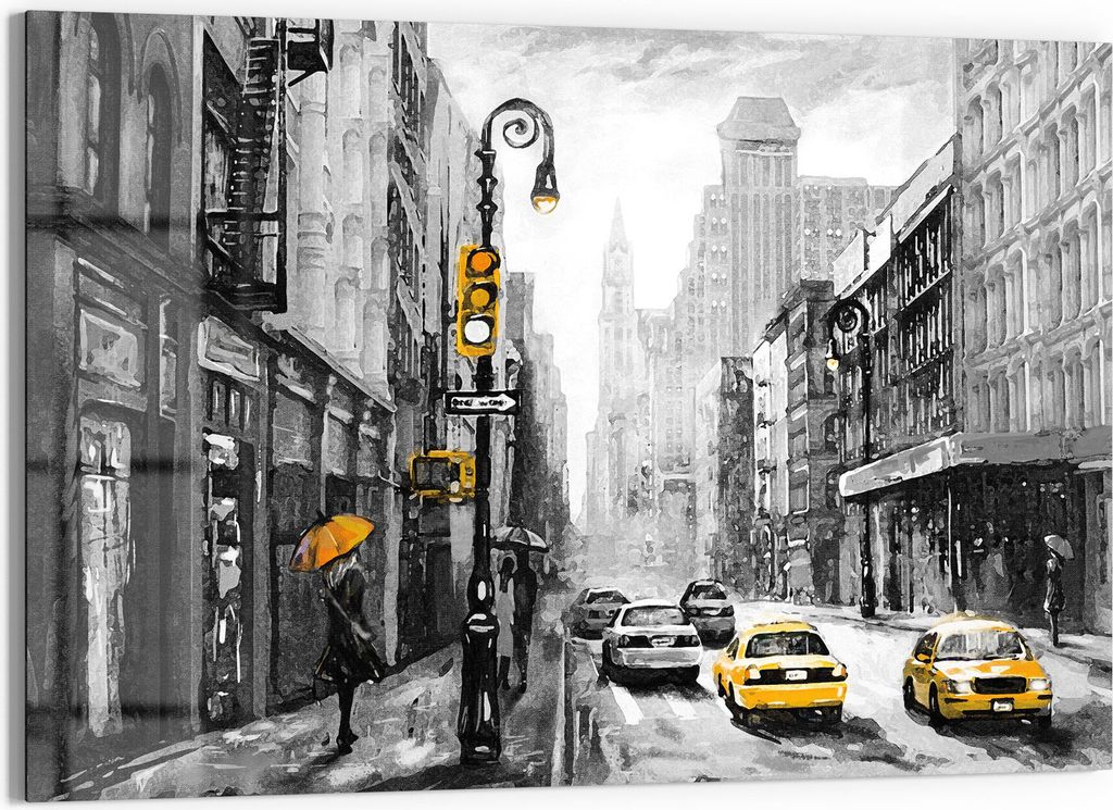 DEQORI Glasbild Echtglas 90x60 cm 'Gelbe Akzente auf Straße' Wandbild Bild modern Deko