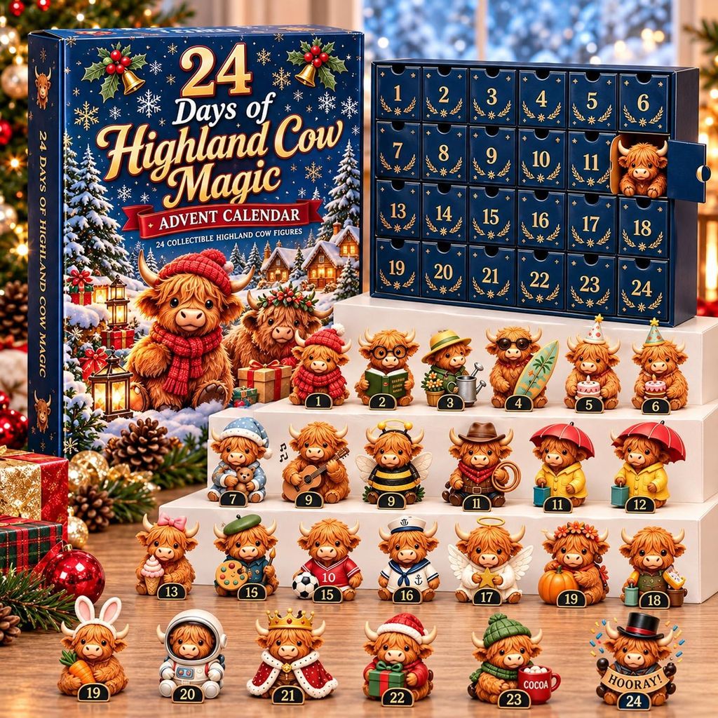 Highland Cow Adventskalender 2026 24 Stück 3D Produktbild 