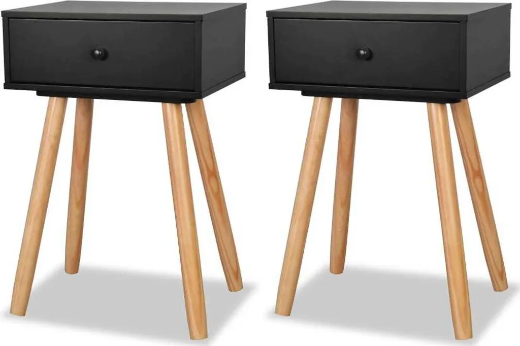 Table de Chevet 40x30x61 cm en Pin Massif Noir - Lot Duo Haute Stabilité