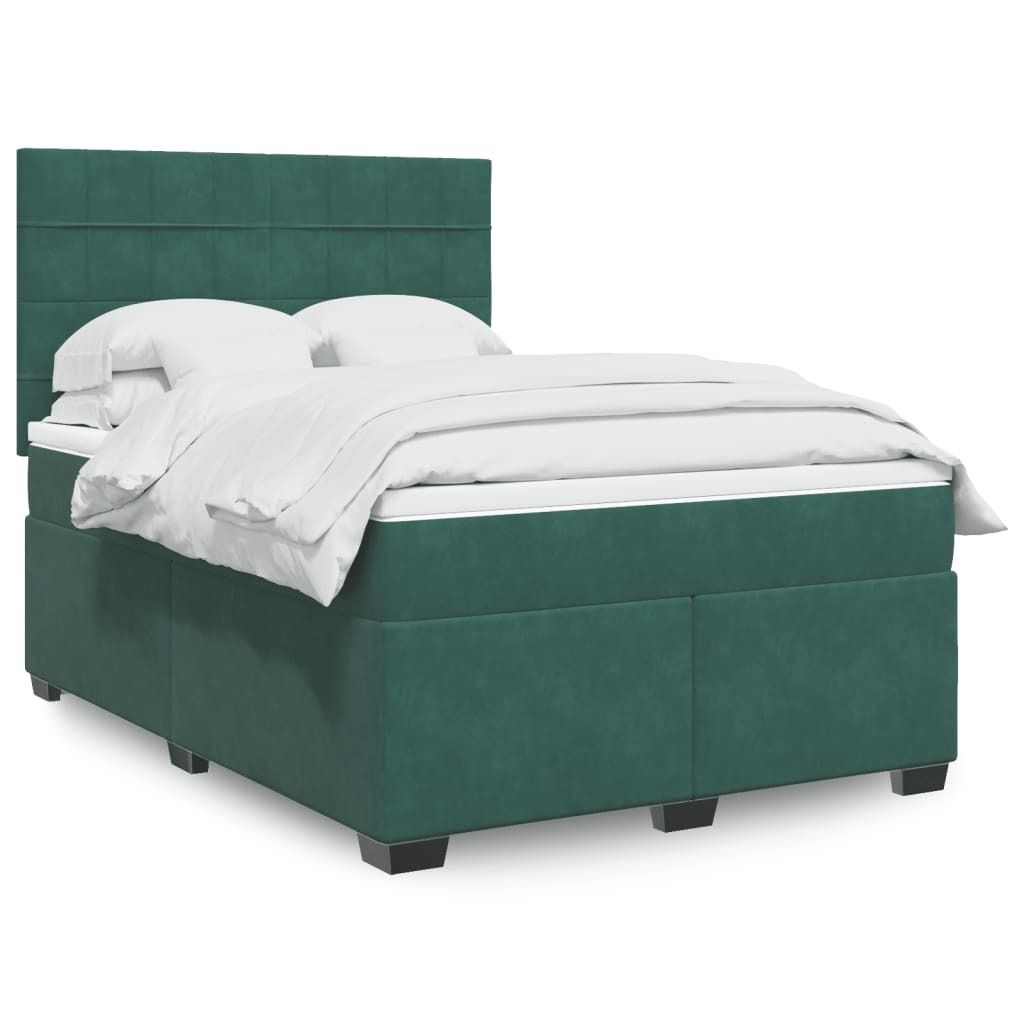 Möbel Boxspringbett mit Matratze Dunkelgrün 140x200 cm Samt - Klassische Betten 3293233