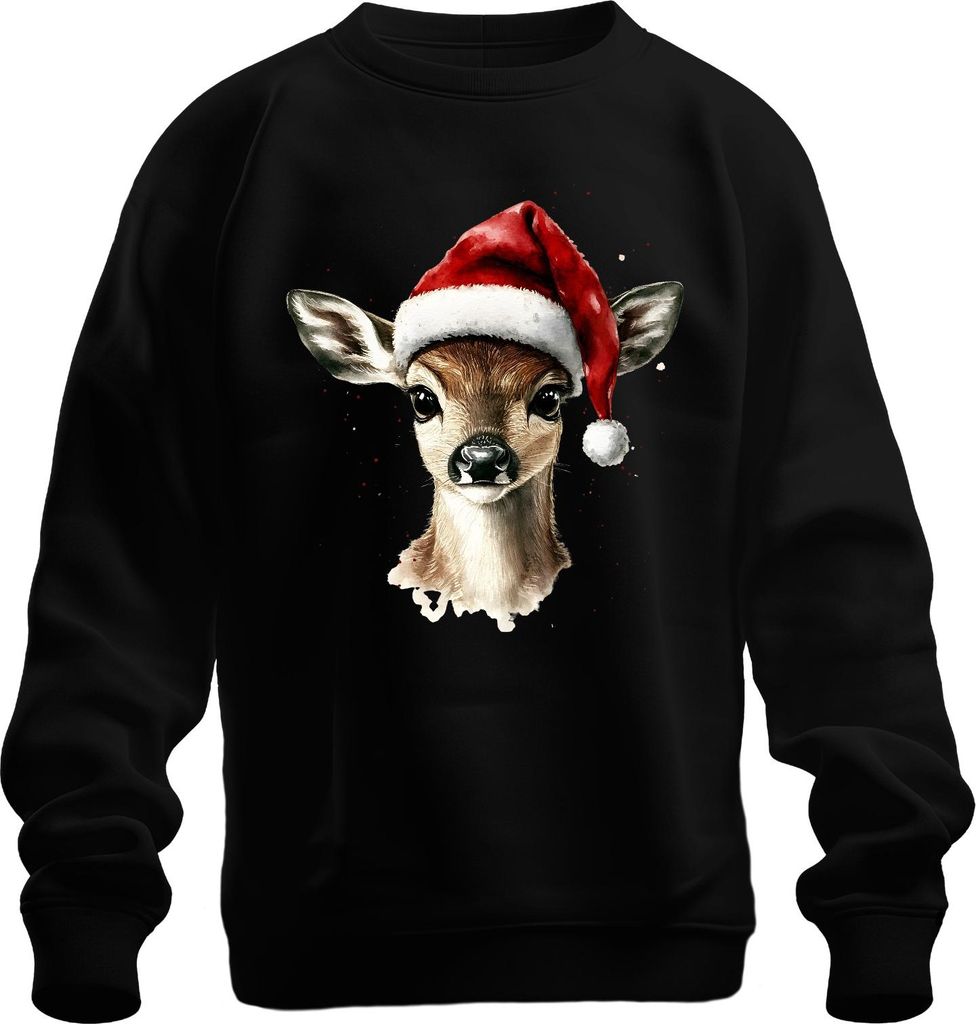 Weihnachts Rehkitz Aquarell süß Geschenk Winter festlich Uni Sweatshirt Pullover, Schwarz, S