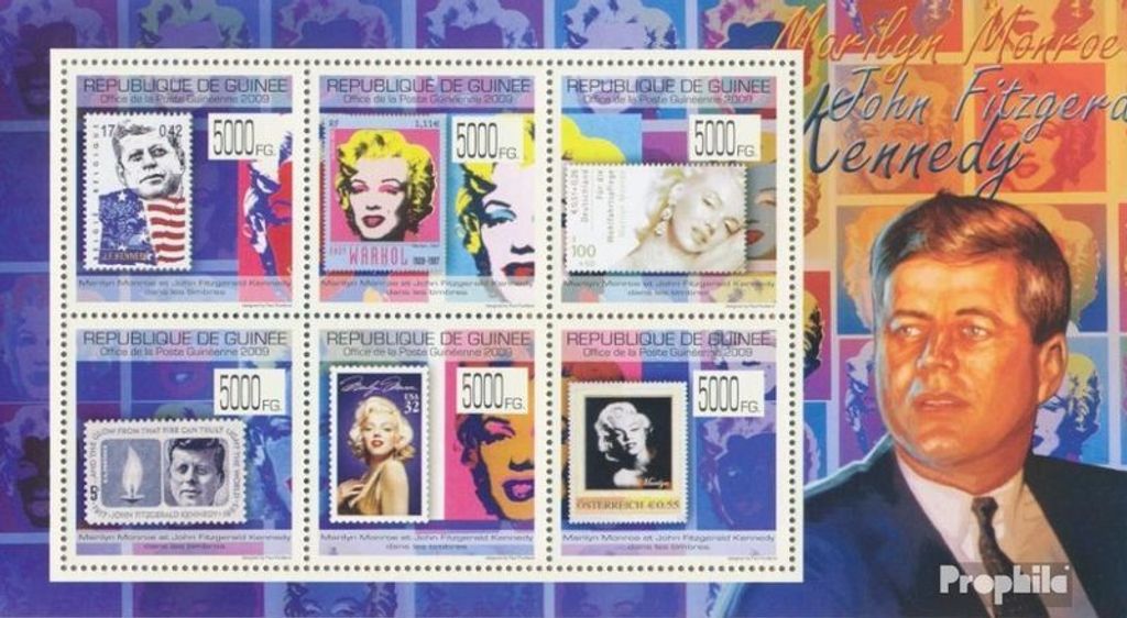 Briefmarken Guinea 2009 Mi 7121-7126 Kleinbogen (kompl. Ausgabe) postfrisch J.F. Kennedy & Marilyn Monroe