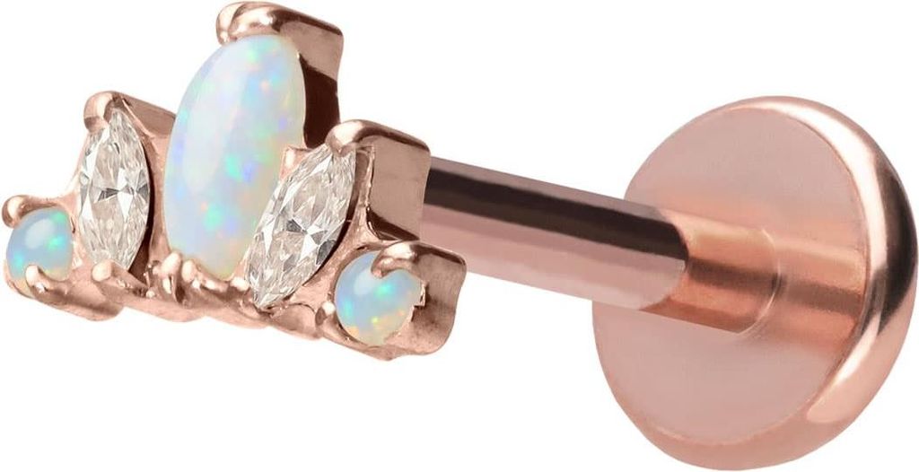 Ohrpiercing, Nasenpiercing Titan Labret mit Push Fit LOTUSBLÜTE RoséGold Stablänge: 10mm | Stabstärke: 1mm