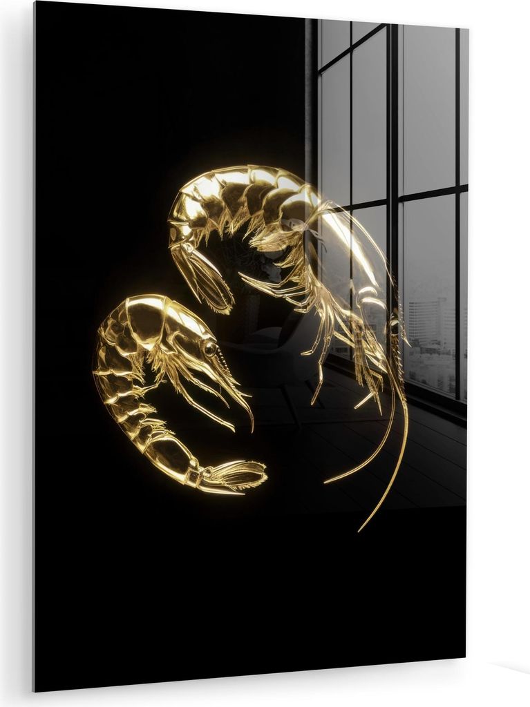 MuchoWow Glasbilder - Bilder auf Wandbild - Foto auf Glas Shrimps - Schwarz - Gold - Tiere 30x40 cm Wanddekoration aus Glas - Acrylglasbild - Acryl...