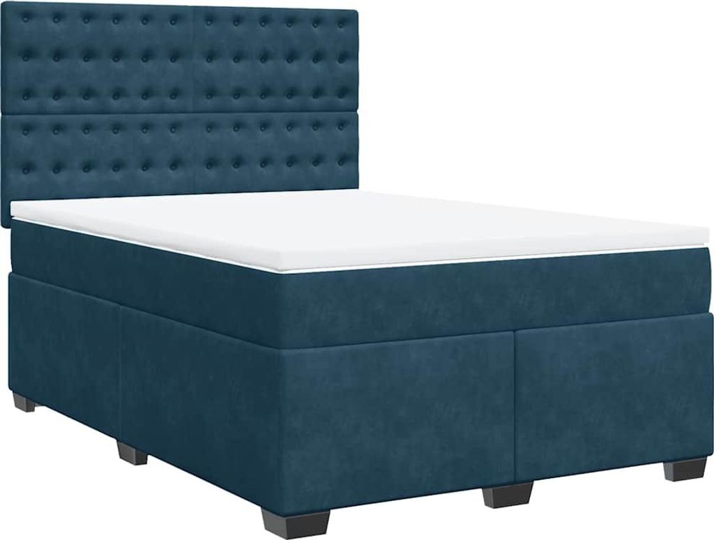 vidaXL Boxspringbett mit Matratze Blau 140x200 cm Samt