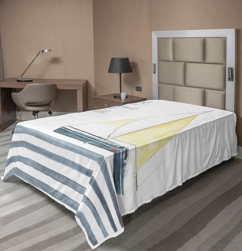 ABAKUHAUS Nautisch Bettlaken, Lassen Ihre Träume Segel Setzen Zitat Streifen Yacht Innennavigationsthema, weiches bequemes oberes Bettlaken für e...