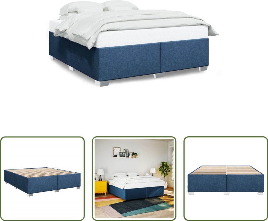 The Living Store Bettgestell ohne Matratze Blau 200x200 cm Stoff