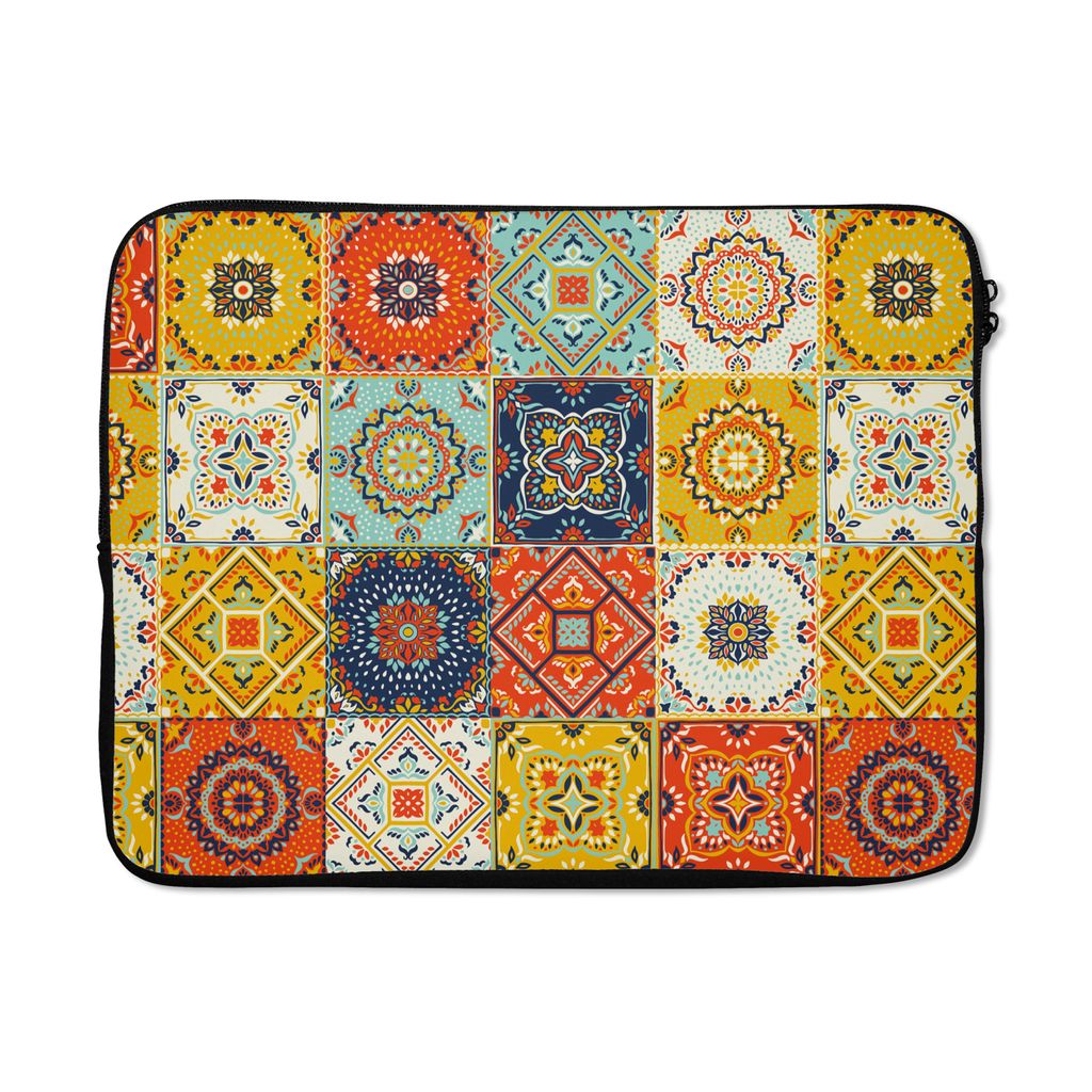 MuchoWow Laptop Hülle 17 Zoll Laptoptasche Vintage - Blumen - Muster - Weiß - Orange - Zipper - Schutzabdeckung