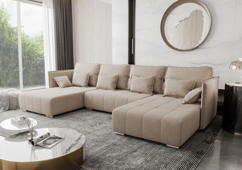 AX LIVING Ecksofa mit Schlaffunktion Beige Florinna 345 cm XXL U