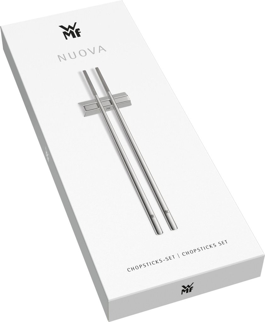 A white box containing a pair of chopsticks and a chopstick rest.
