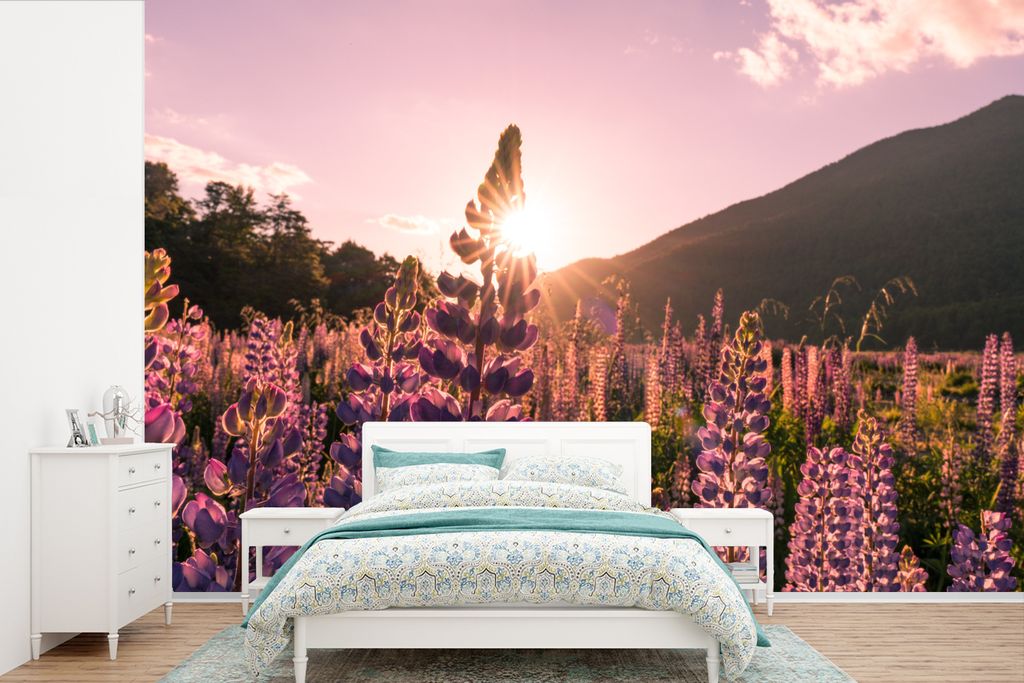 MuchoWow Fototapete für Wohnzimmer oder Schlafzimmer Wandtapete Vinyl Motivtapete Wilde Lupine im Fiordland-Nationalpark in Ozeanien - 525x350 c...