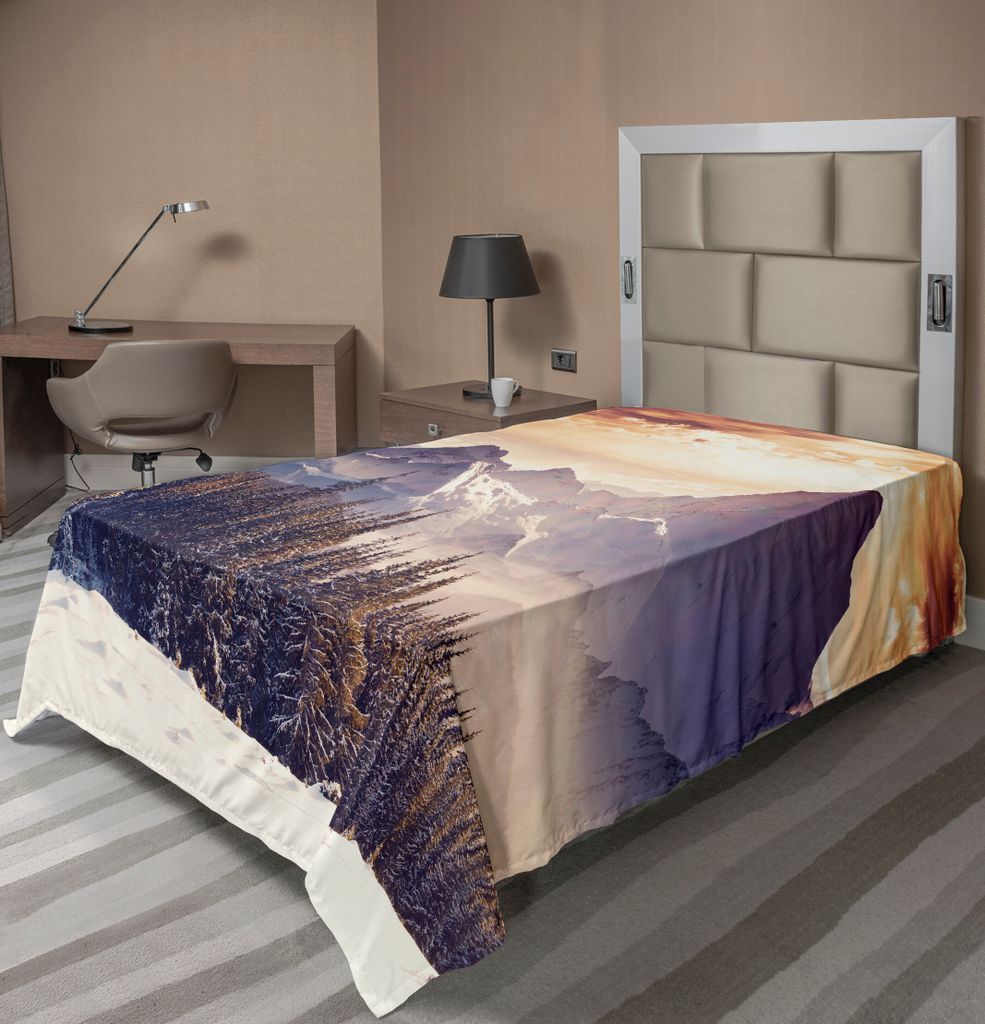 ABAKUHAUS Natur Bettlaken, Winterlandschaft Mit Drastischem Surrealem Bewölktem Himmel Und Majestätischen Bergen, weiches bequemes oberes Bettlak...