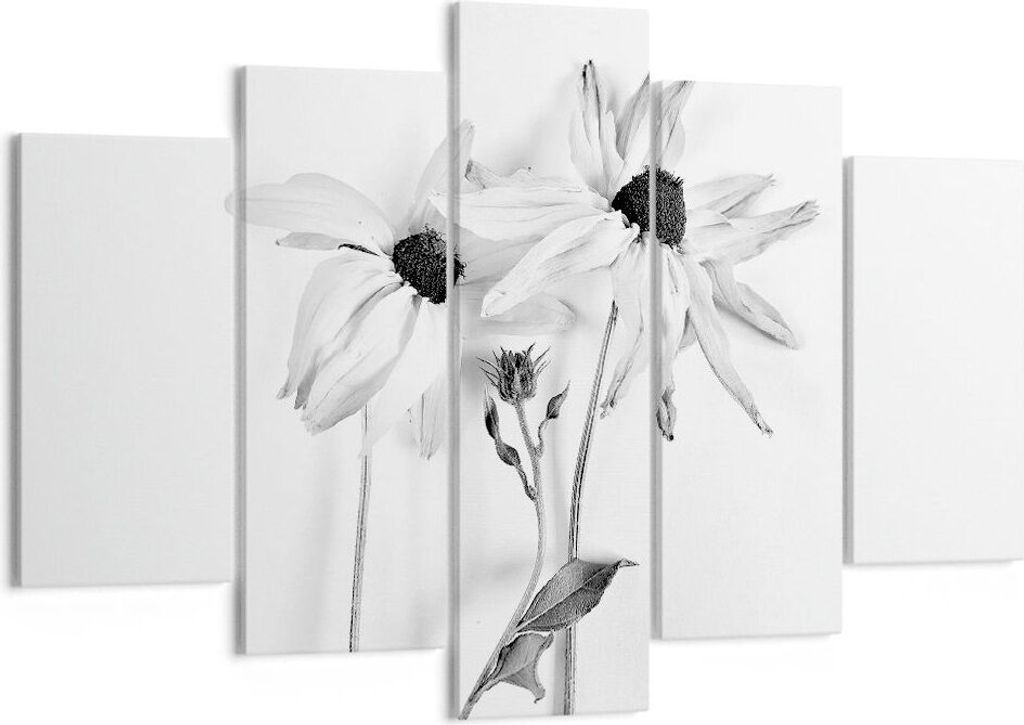Bild auf Leinwand - Leinwandbild - 5 Teile - Verwelkt Blumen Monochrom - 150x100cm - Wand Bild - Wanddeko - Wandbilder - Leinwanddruck - Bilder - W...