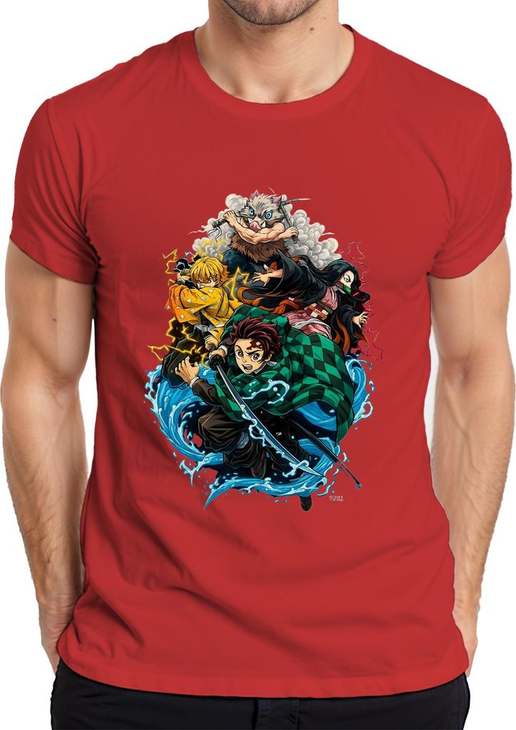 Demon Slayer Kimetsu no Yaiba Tanjiro Nezuko Zenitsu Fan Geschenk Herren T-Shirt, Rot, 3XL