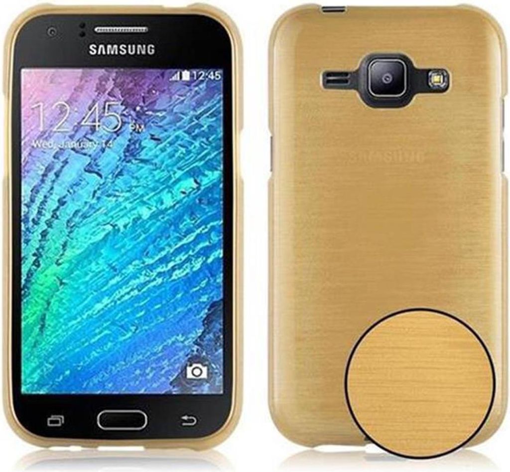 Cadorabo Hülle für Samsung Galaxy J1 2015 Schutz Hülle in Gold Schutzhülle TPU Silikon Etui Case Cover