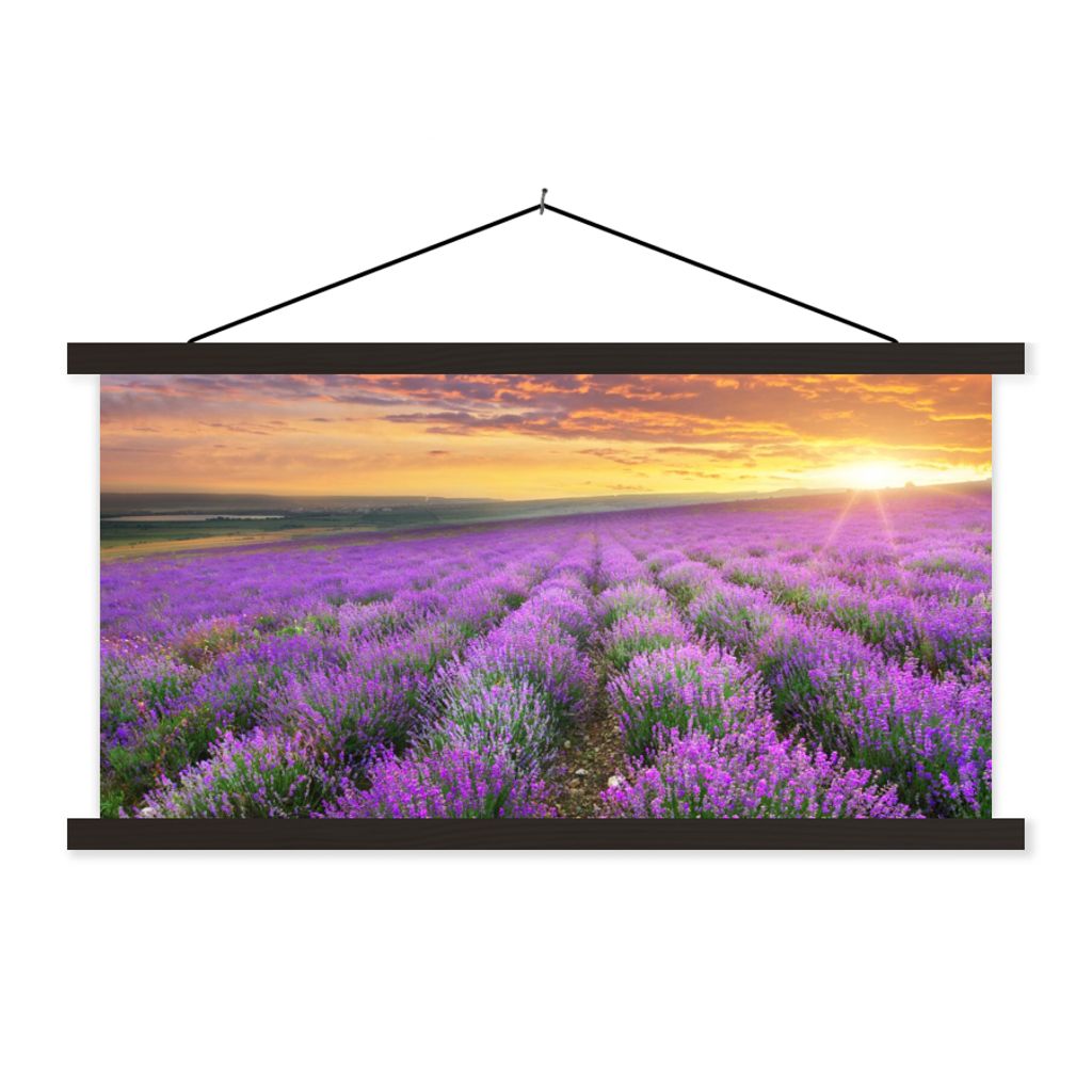 MuchoWow Textilposter Lavendel - Wolken - Frühling 60x30 cm mit schwarzem Rahmen - Textilien