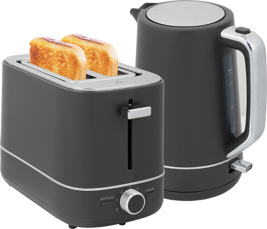 HOMCOM-Kocher-Toaster-Set-Stahl, Kunststoff-21,2L x 16B x 24,3H cm-Grau
