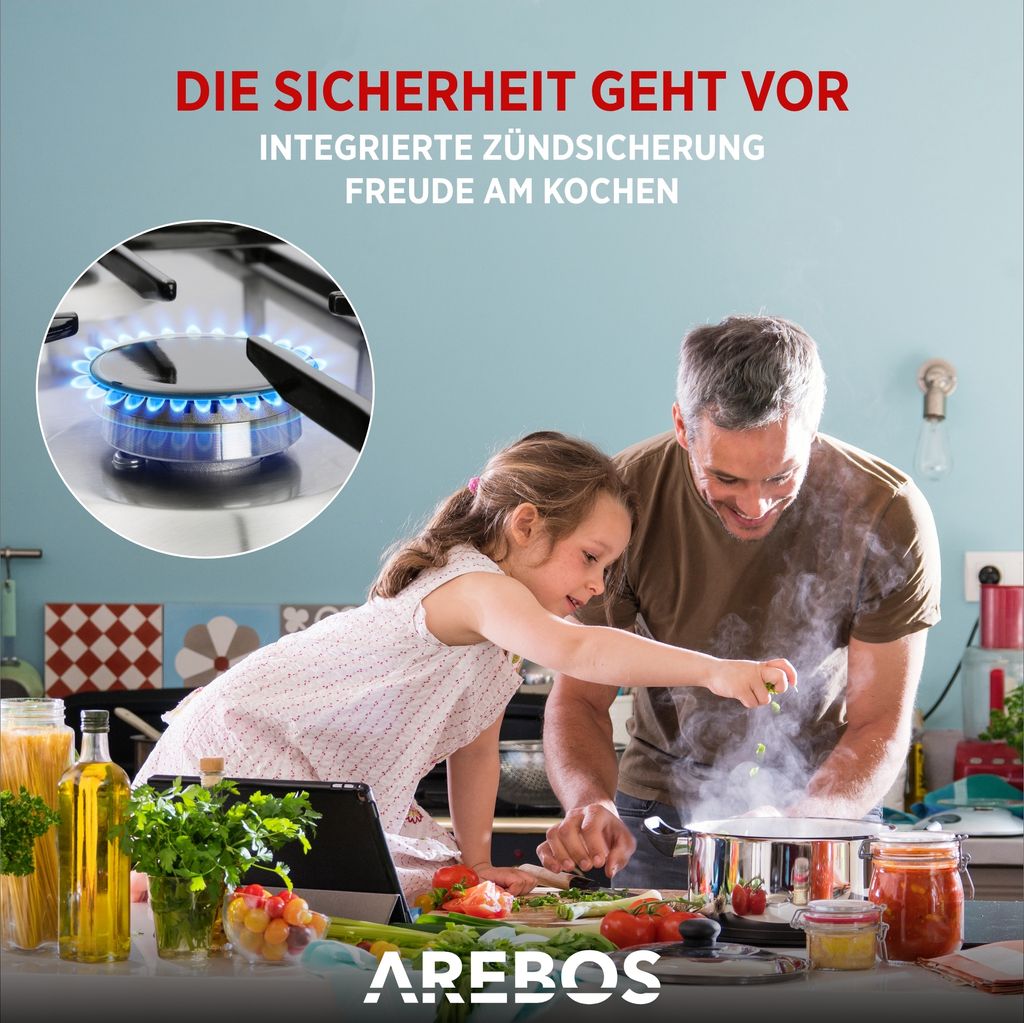 AREBOS plynová varná doska 4 horáky, nerezová oceľ, vrátane Obrázok produktu 7