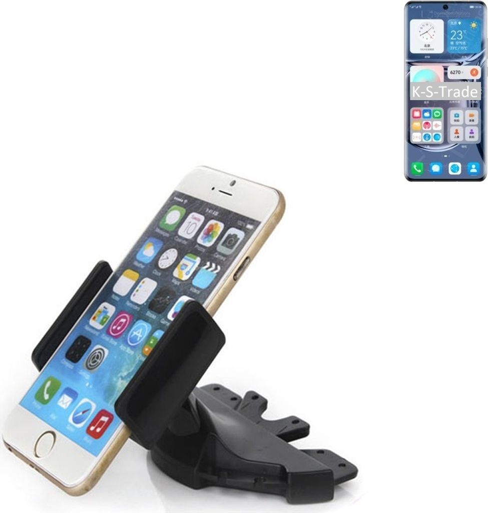 K-S-Trade CD Schlitz Halterung kompatibel mit Huawei P50 Pro Kirin 9000 Autohalterung KFZ-Halter Radio Handy Halterung 360° drehbar schwarz