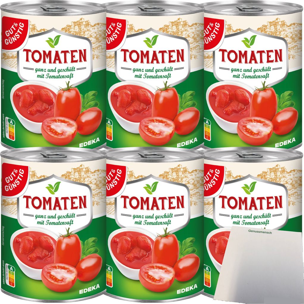 Gut & Günstig Tomaten ganz geschält mit Tomatensaft 6er Pack (6x400g Dose) + usy Block