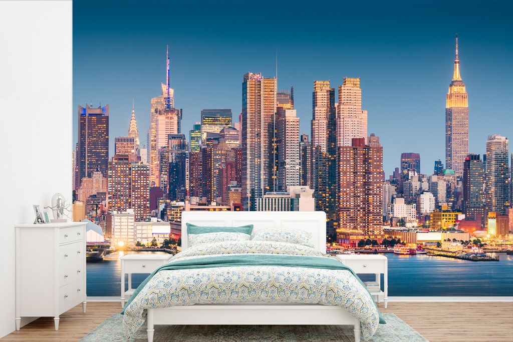 MuchoWow Fototapete für Wohnzimmer oder Schlafzimmer Wandtapete Vinyl Motivtapete New York - Wasser - Manhattan - 450x300 cm - Gemusterte