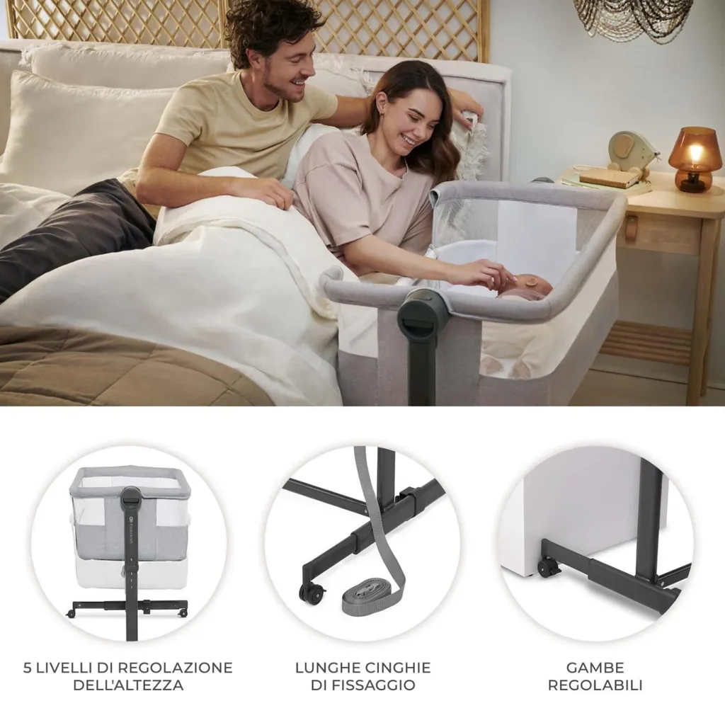 Kinderkraft Nestee Up2 Gris Clair Lit à Barreaux et Cododo Bébé 2 en 1