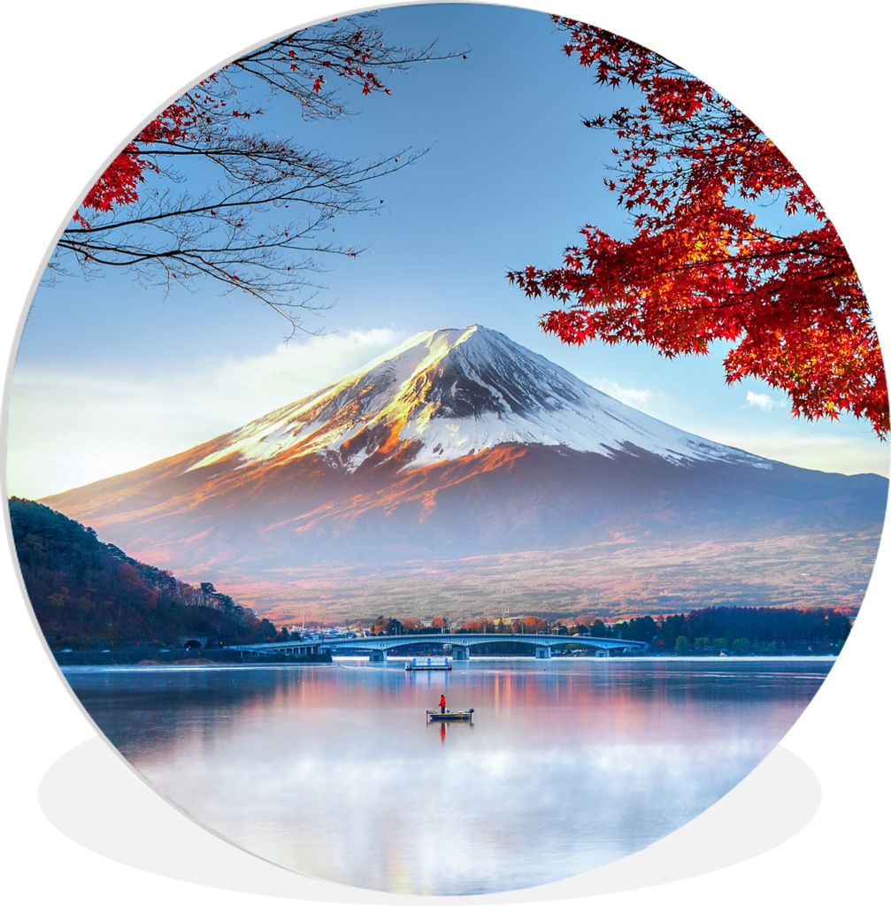 MuchoWow Rundes Wandbild - Runde Bilder Der japanische Berg Fuji in Asien im Herbst Ø 60 cm Kreis Wanddekoration Kunststoff - Wandkreis - Wandsc...