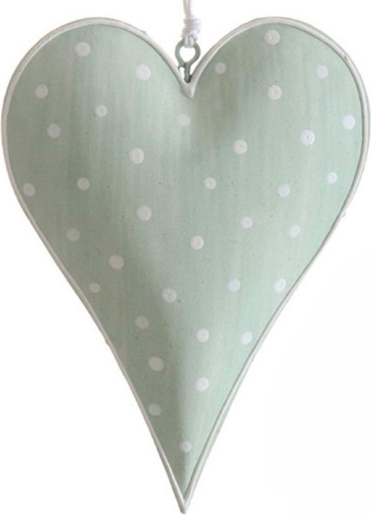 Dekoherzen aus Metall - grün-weiß - Vintage-Look 2 Stück - ca. 9,5 x13 cm - AD68373