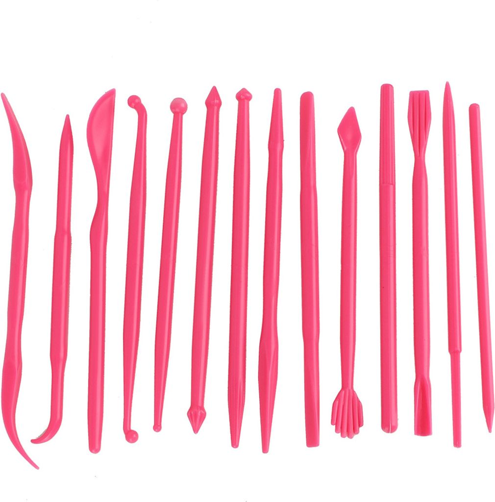 14-teiliges DIY Knete-Werkzeug-Set, Kunststoff, Modellierwerkzeuge, für Ton & Polymer Clay (rosarot)