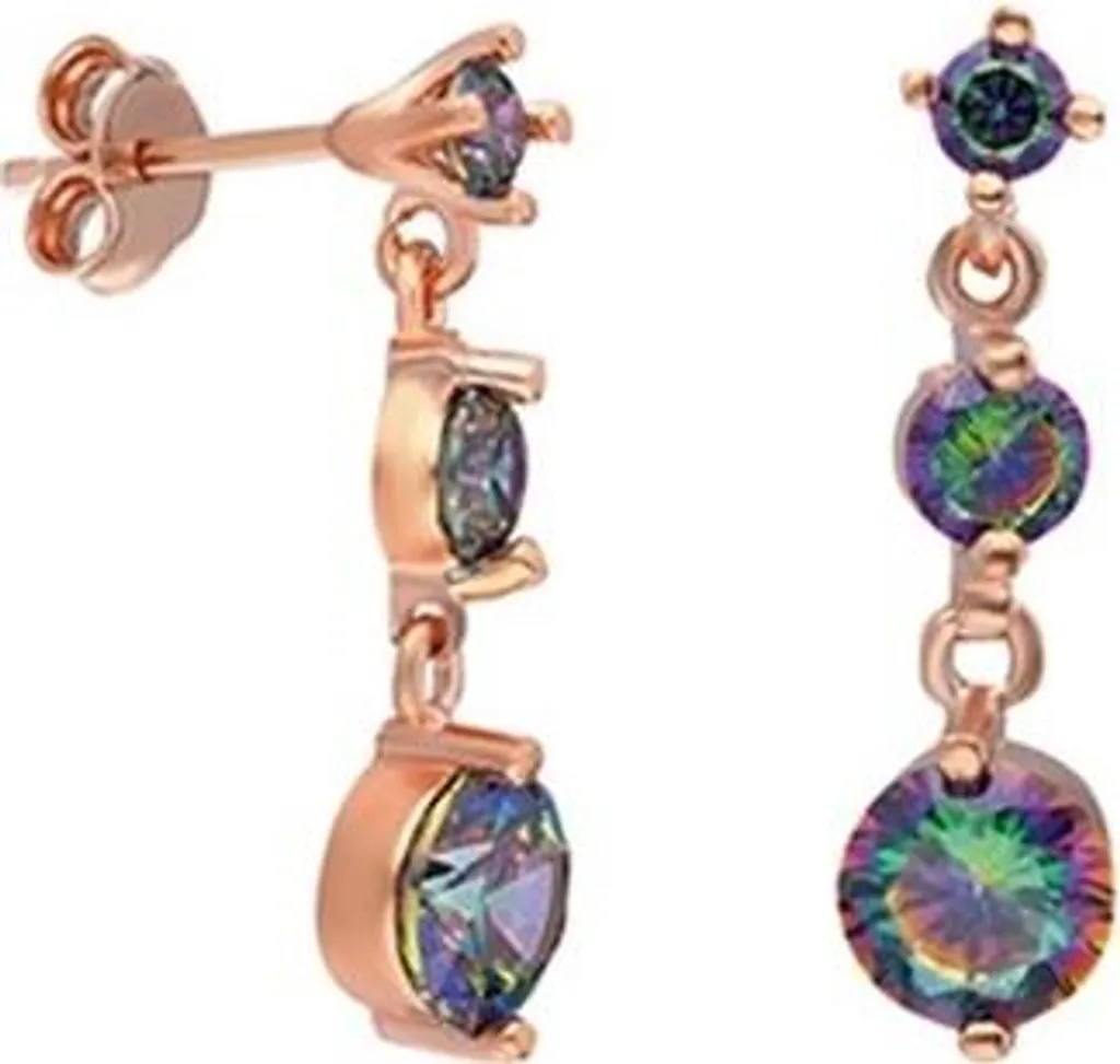 Topaze mystique et argent 925 trio or rose : boucles d'oreilles design