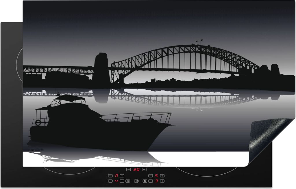 KitchenYeah Herdabdeckplatte Eine schwarz-weiße Illustration der Sydney Harbour Bridge , 83x51cm, Küche Deko, Glaskeramikkochfeld Herdabdeckung...
