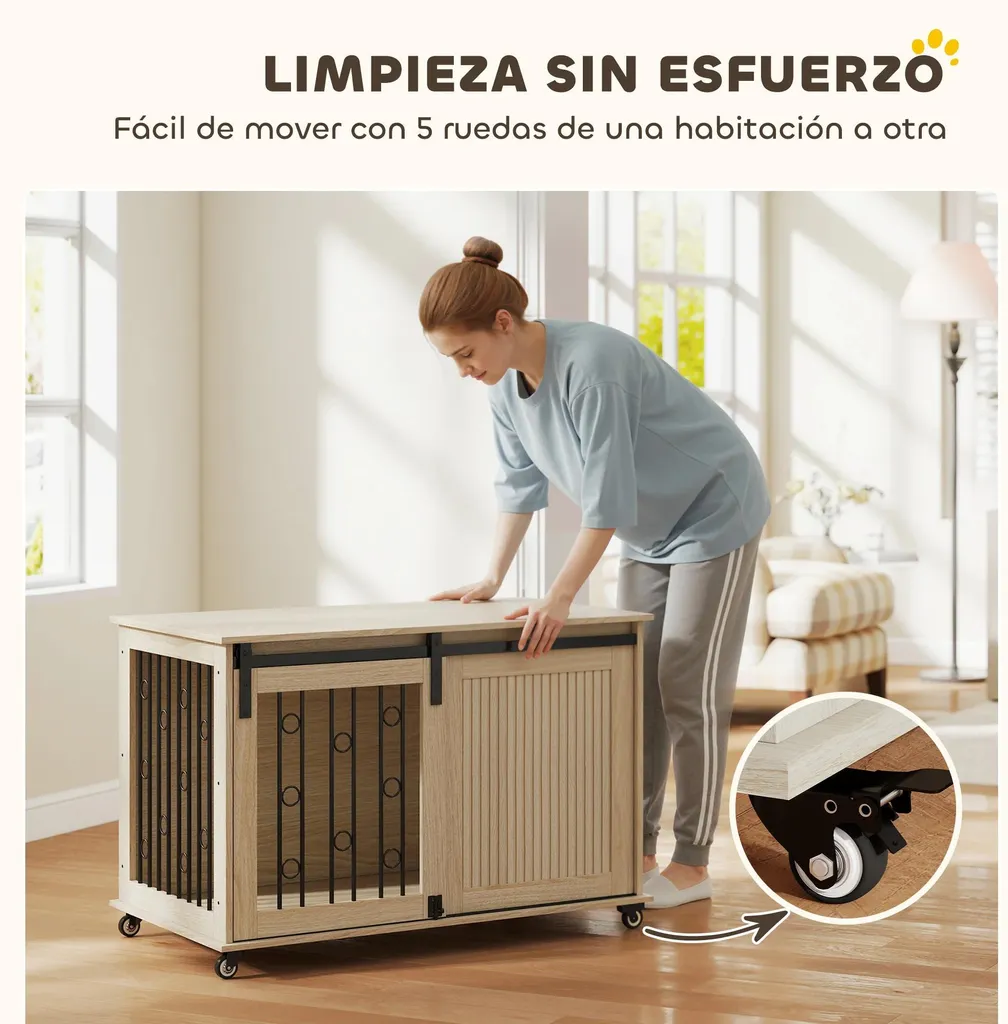 Cage Chien Robuste 100cm - Table d'appoint Verrouillable en Bois Chêne
