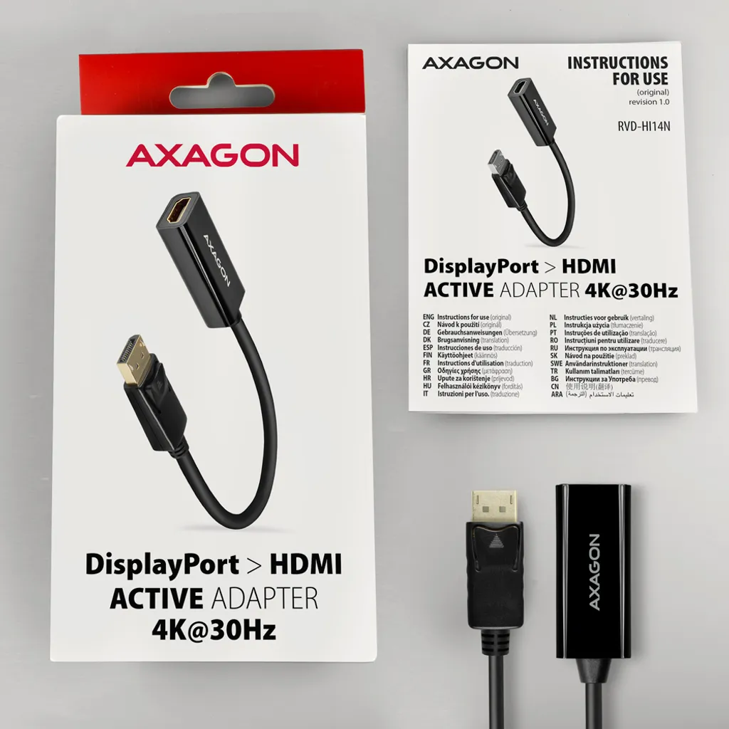 Convertitore Attivo DisplayPort a HDMI AXAGON RVD-HI14N 4K Nero - 6