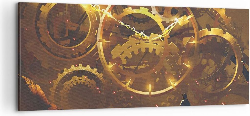 Bild auf Leinwand - Leinwandbild - Mechanismus Zahnrad - 120x50cm - Wand Bild - Wanddeko - Leinwanddruck - Bilder - Kunstdruck - Wanddekoration - L...