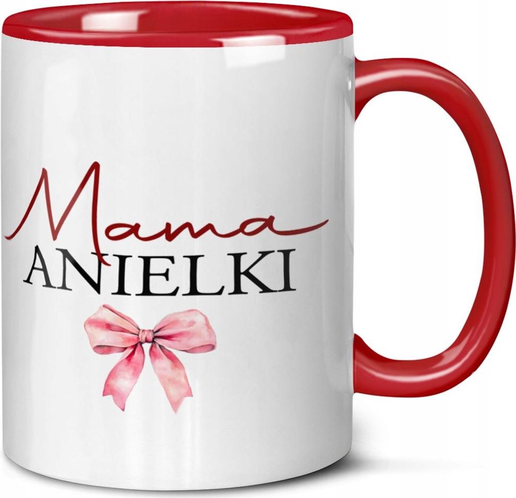 Muttertagsgeschenk: Rote Tasse mit Schleife, Name der Mutter und des Kindes, Tochter
