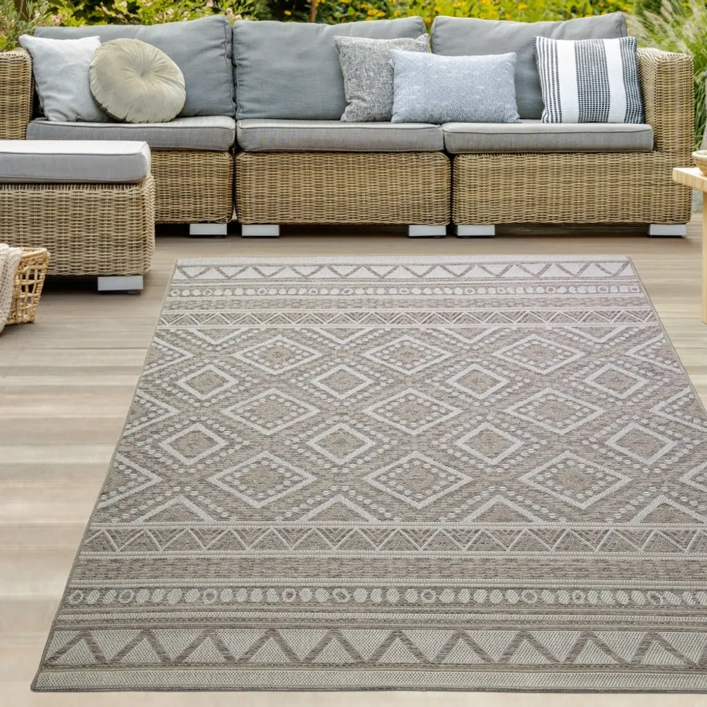 Tapis facile d'entretien intérieur extérieur 140x200 beige résistant