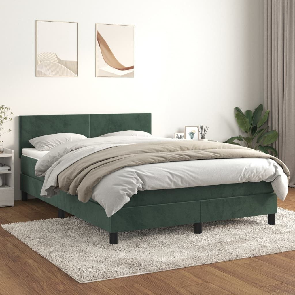 Schlichtes Bettrahmen inkl. Lattenrost - Boxspringbett mit Matratze Dunkelgrün 140x200 cm Samt - Klassische Betten DE7763033 4parcel