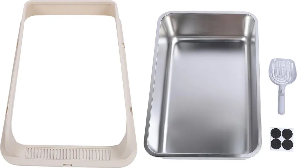 Bac à litière inox anti-urine et facile à nettoyer 60 cm beige clair