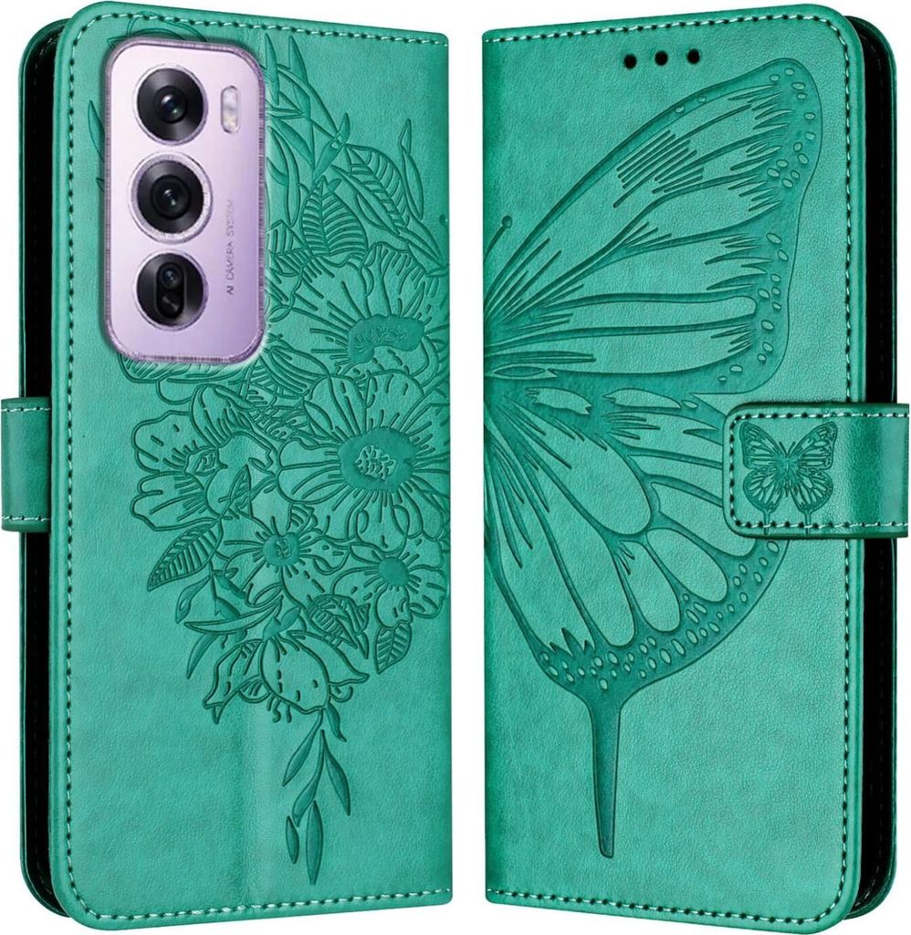 Mobigear Butterfly OPPO Reno 12 Pro Hülle Klapphülle Geldbörse - Grün