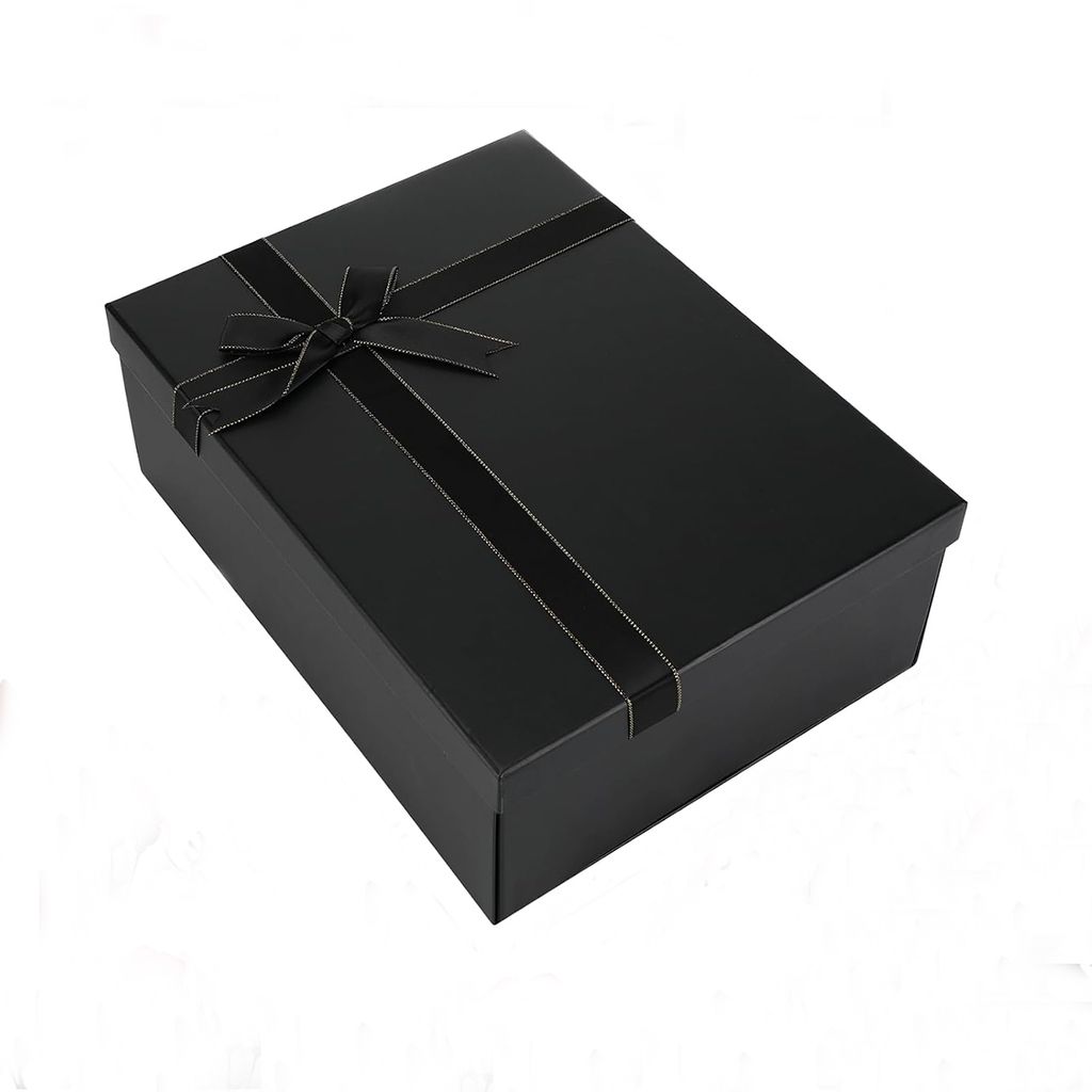 Geschenkbox Faltbare Gift Box mit Deckel und Band Geschenkkarton Geschenkboxen für Weihnachten Geburtstag Hochzeit 33x25x12.5cm Schwarz