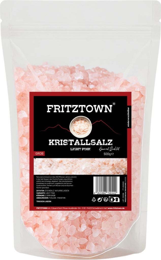 FRITZTOWN® Kristallsalz Light Pink 2-5mm grob 500g Produktbild 
