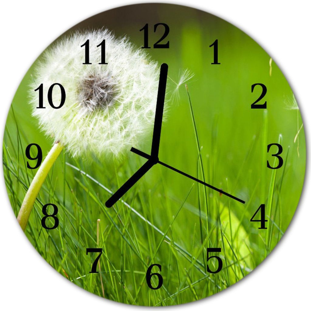 Glasuhr Wanduhr Küchenuhr Echt-Glas 30fi cm Pusteblume grün