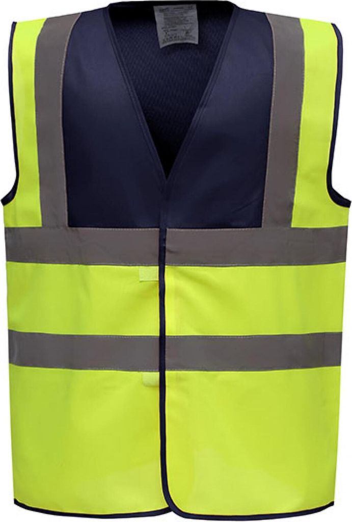 YOKO HVW100 | Sicherheitsweste High Visibility 2 Bands & Braces Waistcoat - Farbe: Navy Yoke/Hi-Vis Yellow - Größe: XL