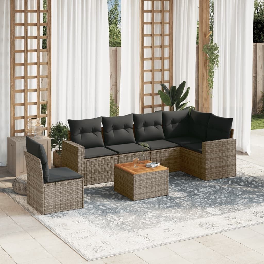 7-tlg. Garten-Sofagarnitur - mit Kissen Grau Poly Rattan - Gartenmöbelset 3256480