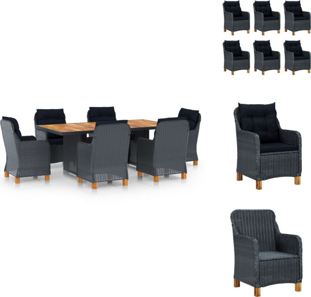 vidaXL 7-tlg. Garten-Essgruppe mit Auflagen Poly Rattan Produktbild 
