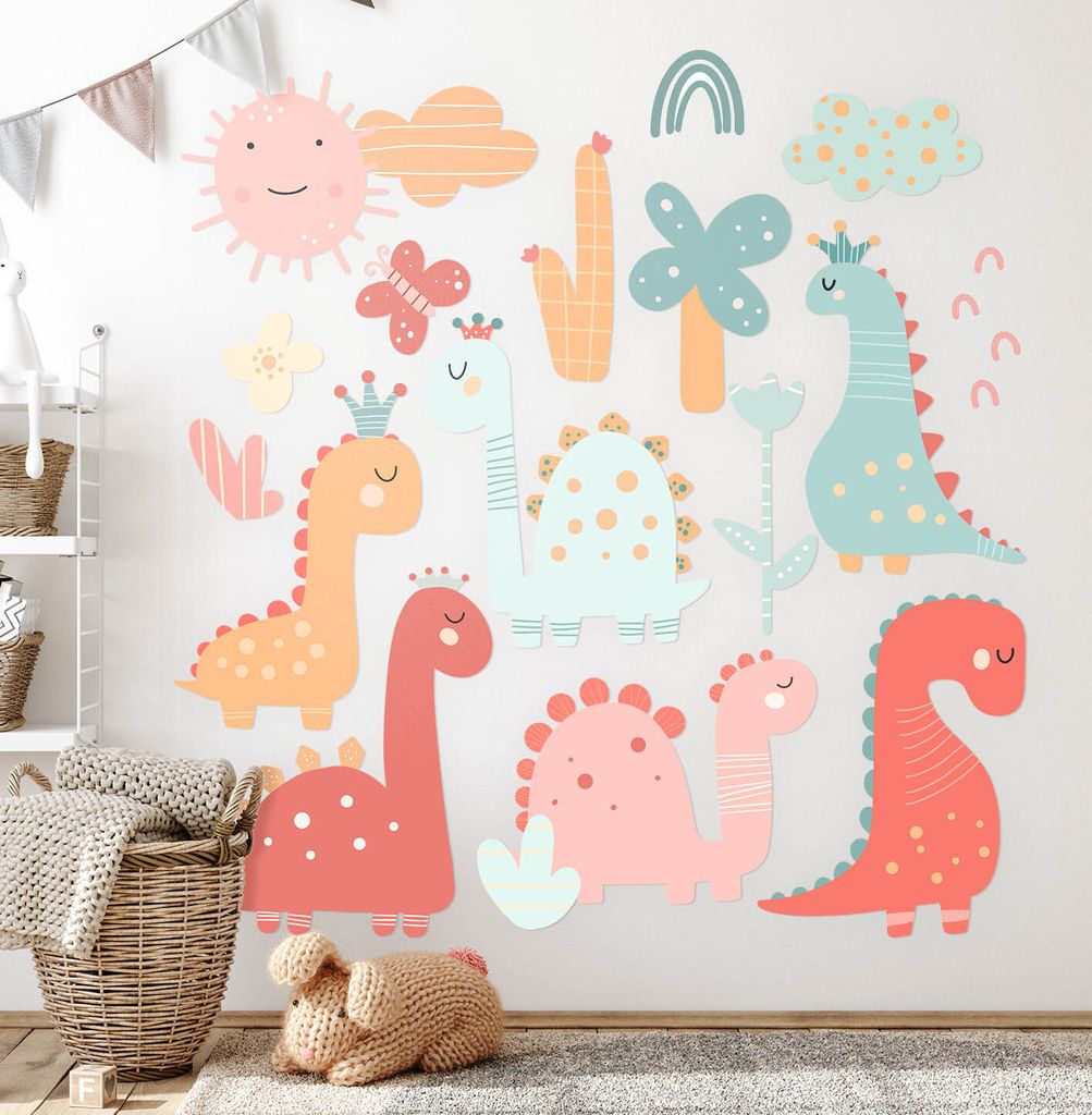 Welt der Dinosaurier– Wandgestaltung – Wandbilder Kinder – Motivtapeten Set – Wanddekor Kinderzimmer – Selbstklebende Wandsticker – 60x...